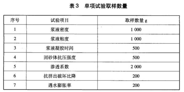 丙烯酸灌浆料单项取样数量
