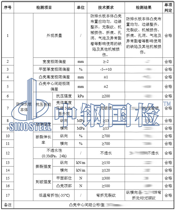 排水板检测项目结果