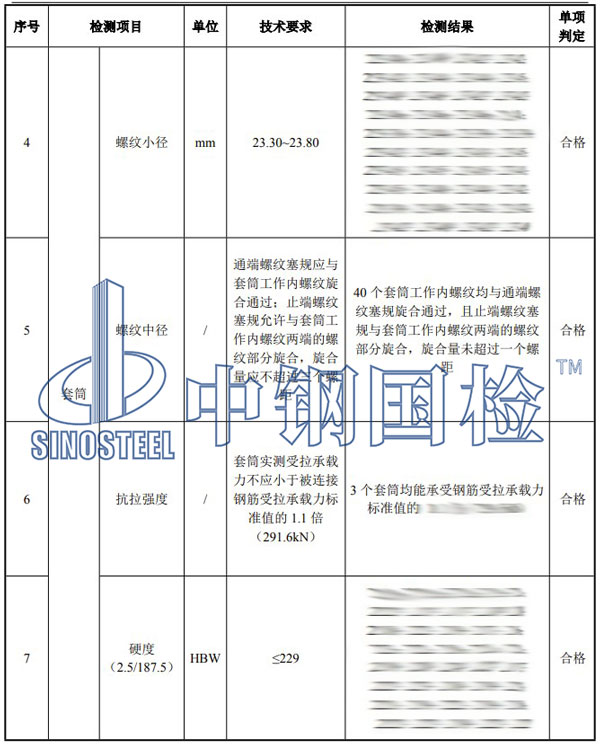 直螺纹套筒检测项目结果