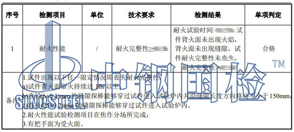 防火窗检测结果