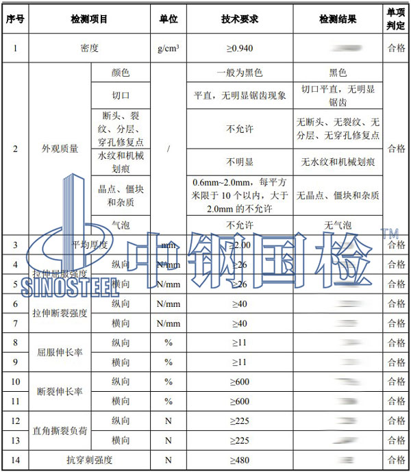 hdpe防渗膜检测项目结果