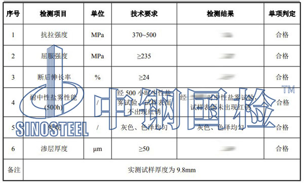 钢板检测项目结果