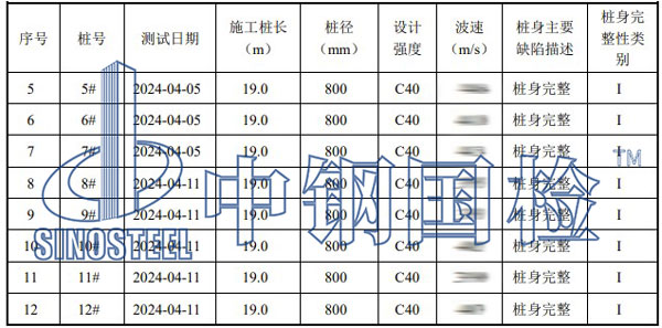 低应变测试部分结果汇总表