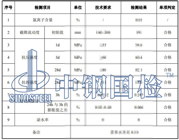 风电用座浆料检测项目结果