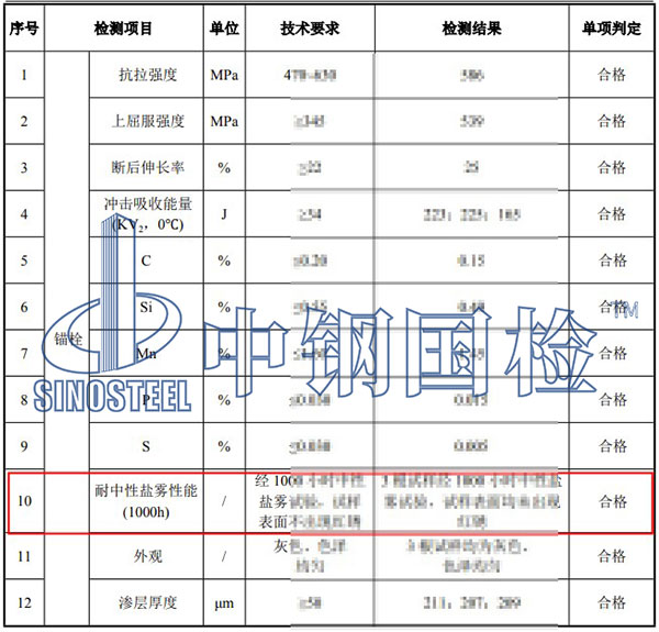 耐中性盐雾试验项目结果