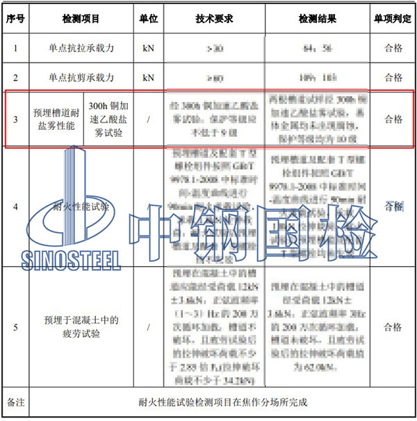 铜加速乙酸盐雾试验检测项目结果